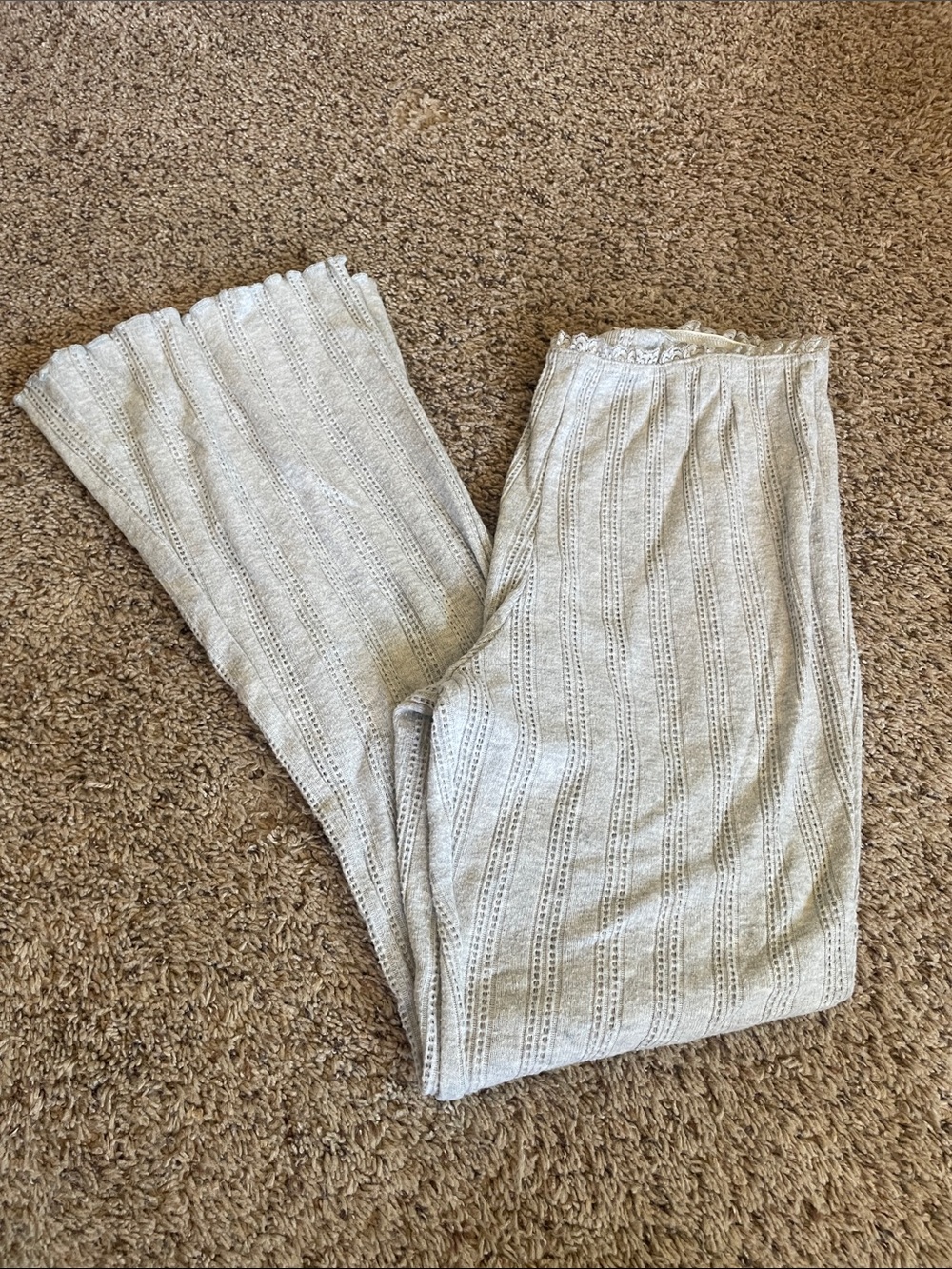 Pink Republic Gray Lace-Trim Knit Pajama Pants